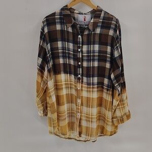 BOHO JANE Style Woodstock Size Large Oversized Plaid Lengenlook blouse top